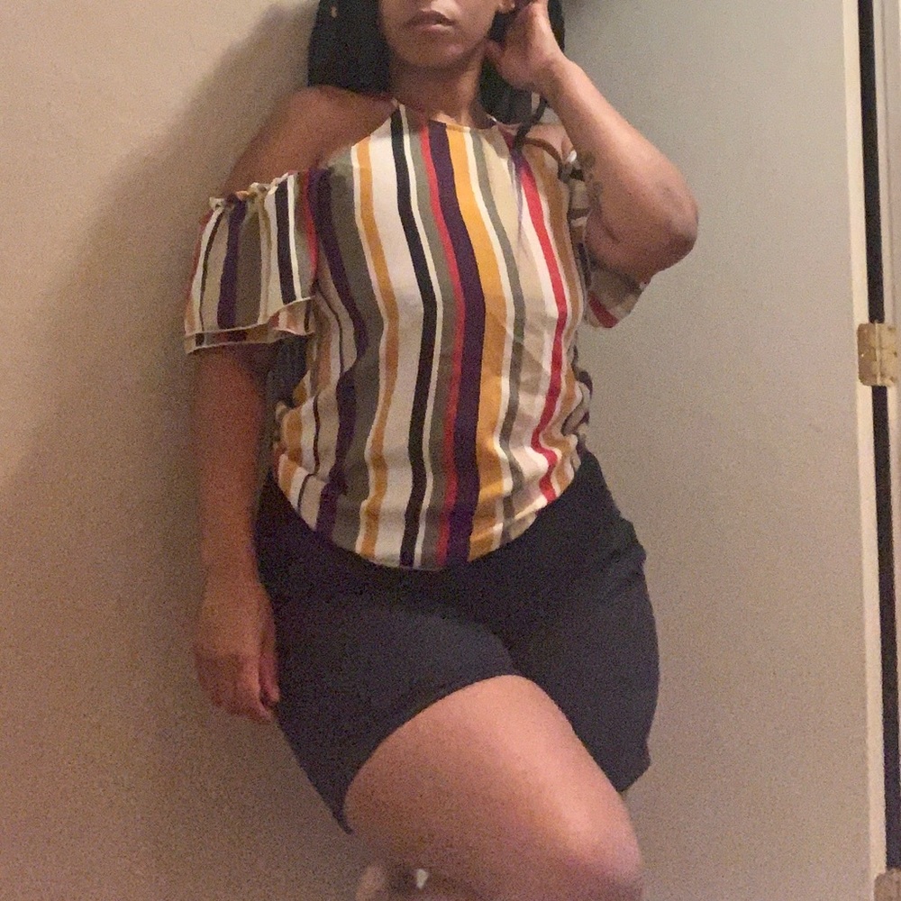 Multicolor cold shoulder blouse